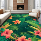 Tropical Hibiscus and Palm Leaf Design Rug