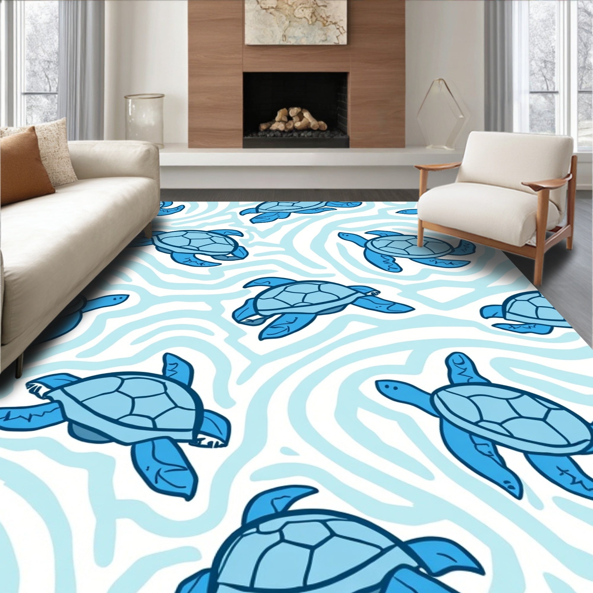 Blue Turtle Wavy Pattern Rug