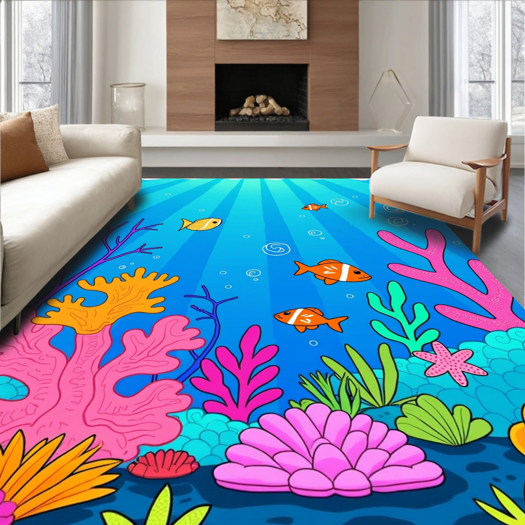 Vibrant Undersea Life Coral Design Rug