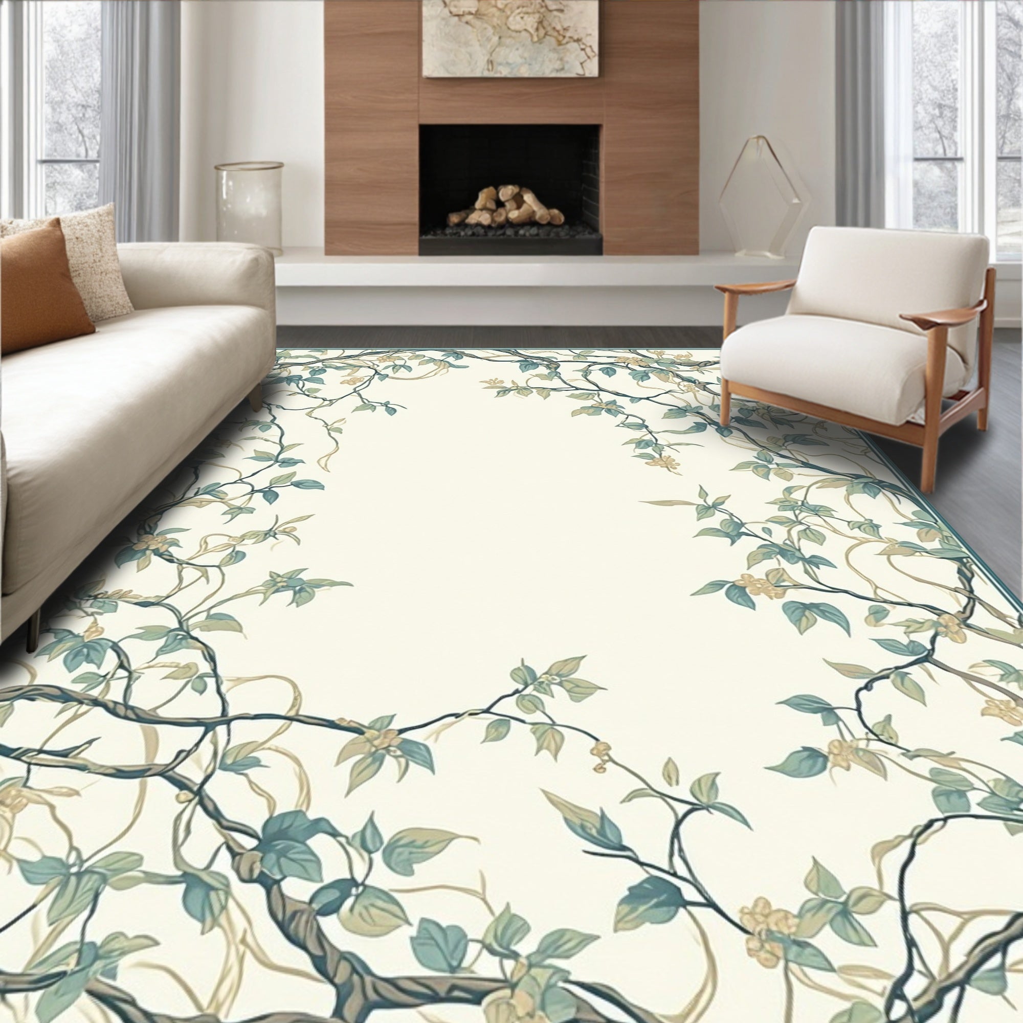Vine And Blossom Patterned Area Rug