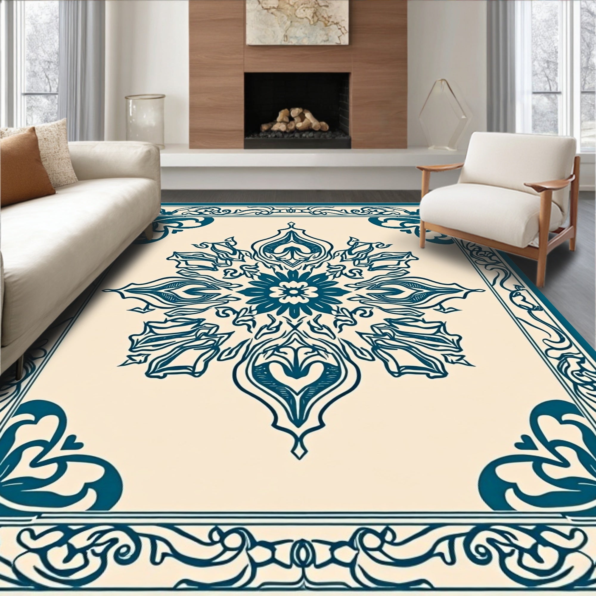 Elegant Teal Floral Scrollwork Rug