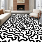 Abstract Black White Maze Pattern Rug