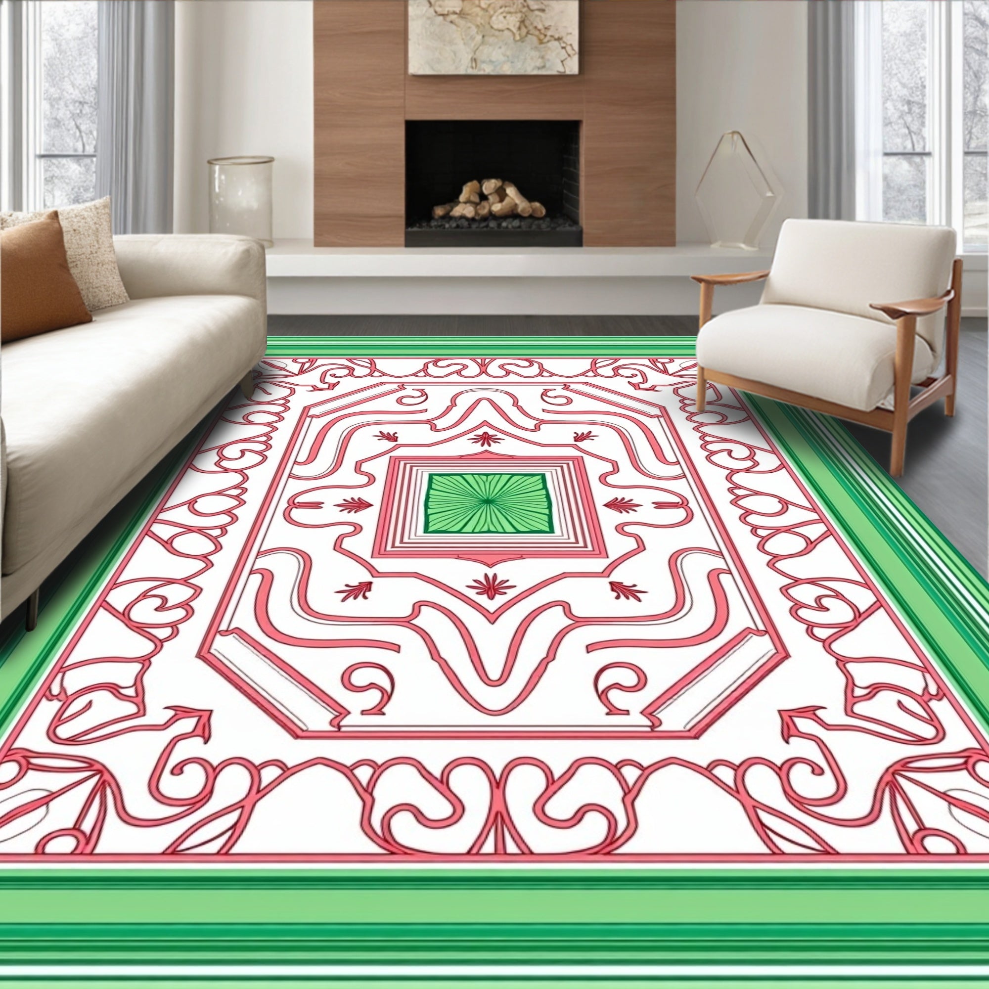 Geometric Floral Vine Pattern Rug