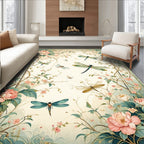 Floral Dragonfly Botanical Art Rug