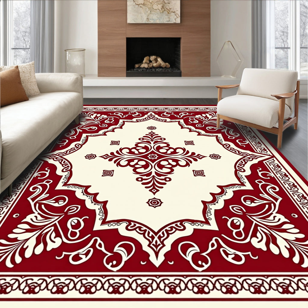 Crimson Cream Ornate Floral Medallion Rug