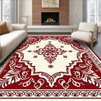 Crimson Cream Ornate Floral Medallion Rug