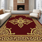 Ornate Red and Gold Emblem Rug