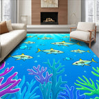 Playful Shark School Underwater Scene Rug