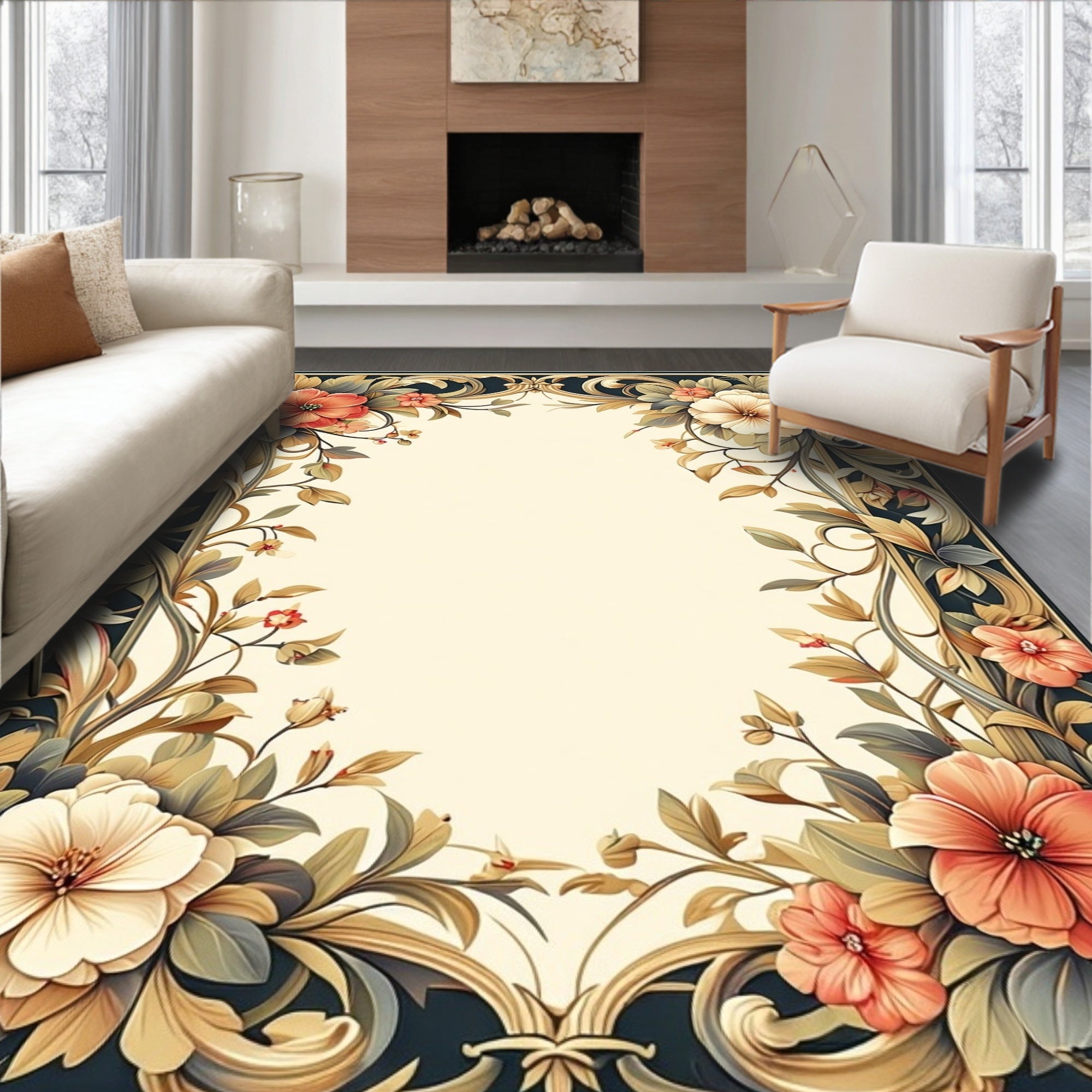 Elegant Floral Vine Pattern Rug