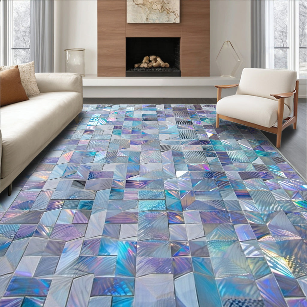 Iridescent Geometric Cubist Pattern Rug