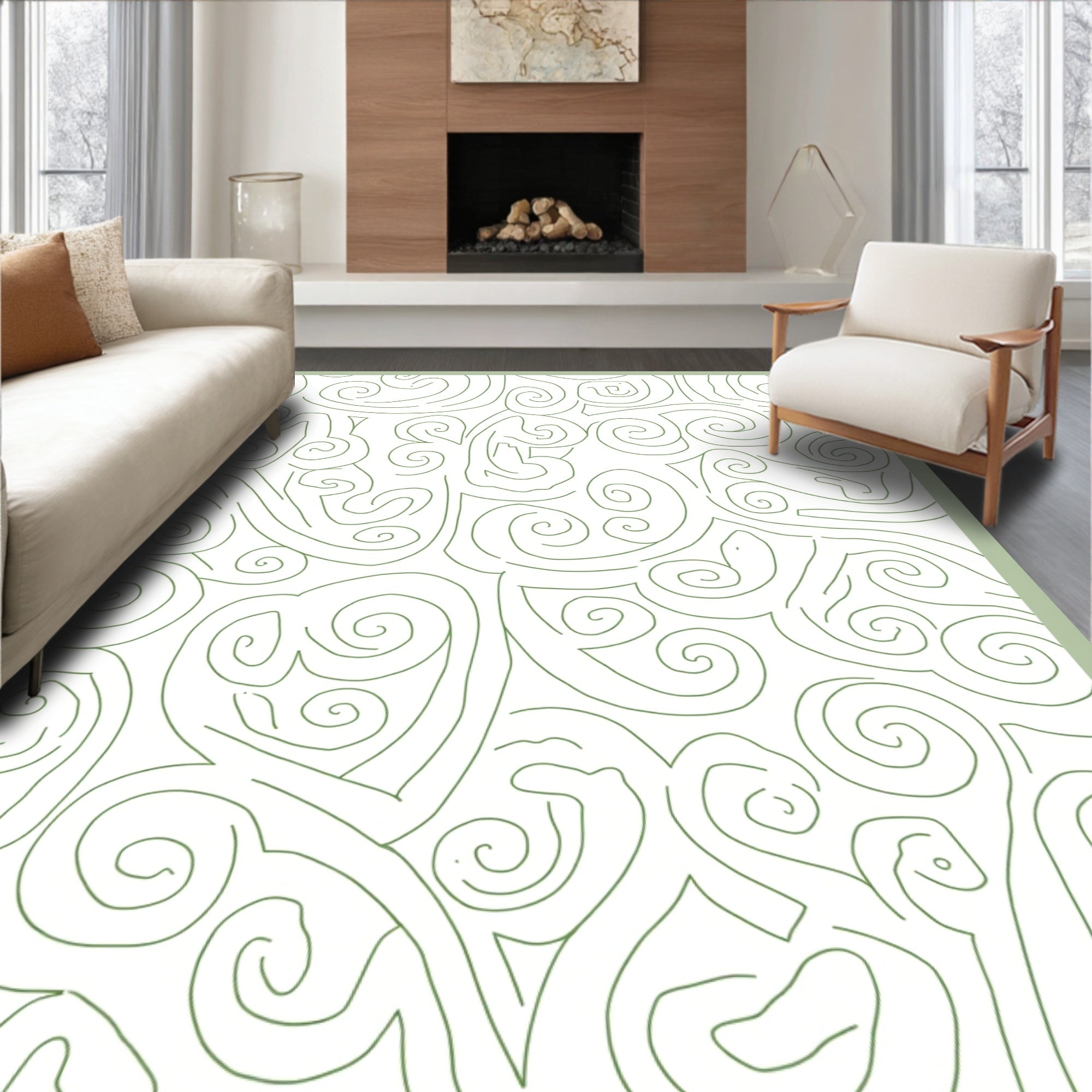 Abstract Swirls White Green Pattern Rug