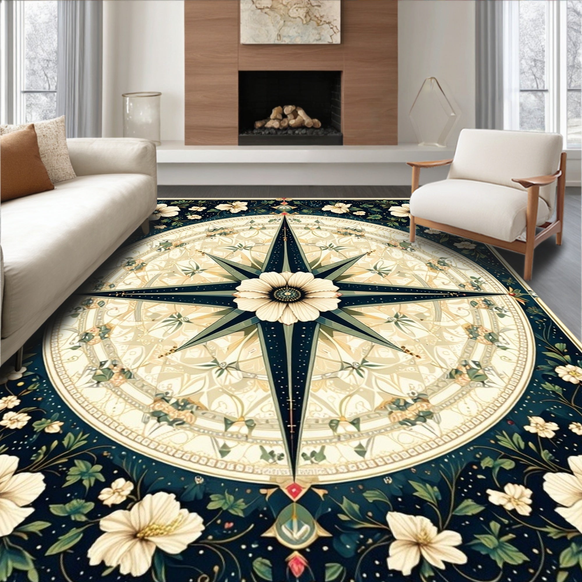 Floral Compass Motif Rug