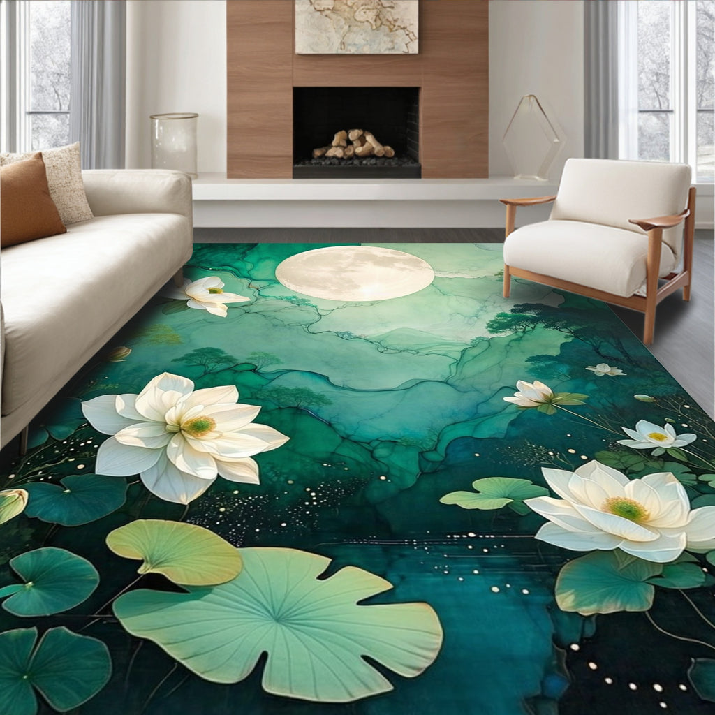 Serene Moonlight Lotus Pond Design Rug
