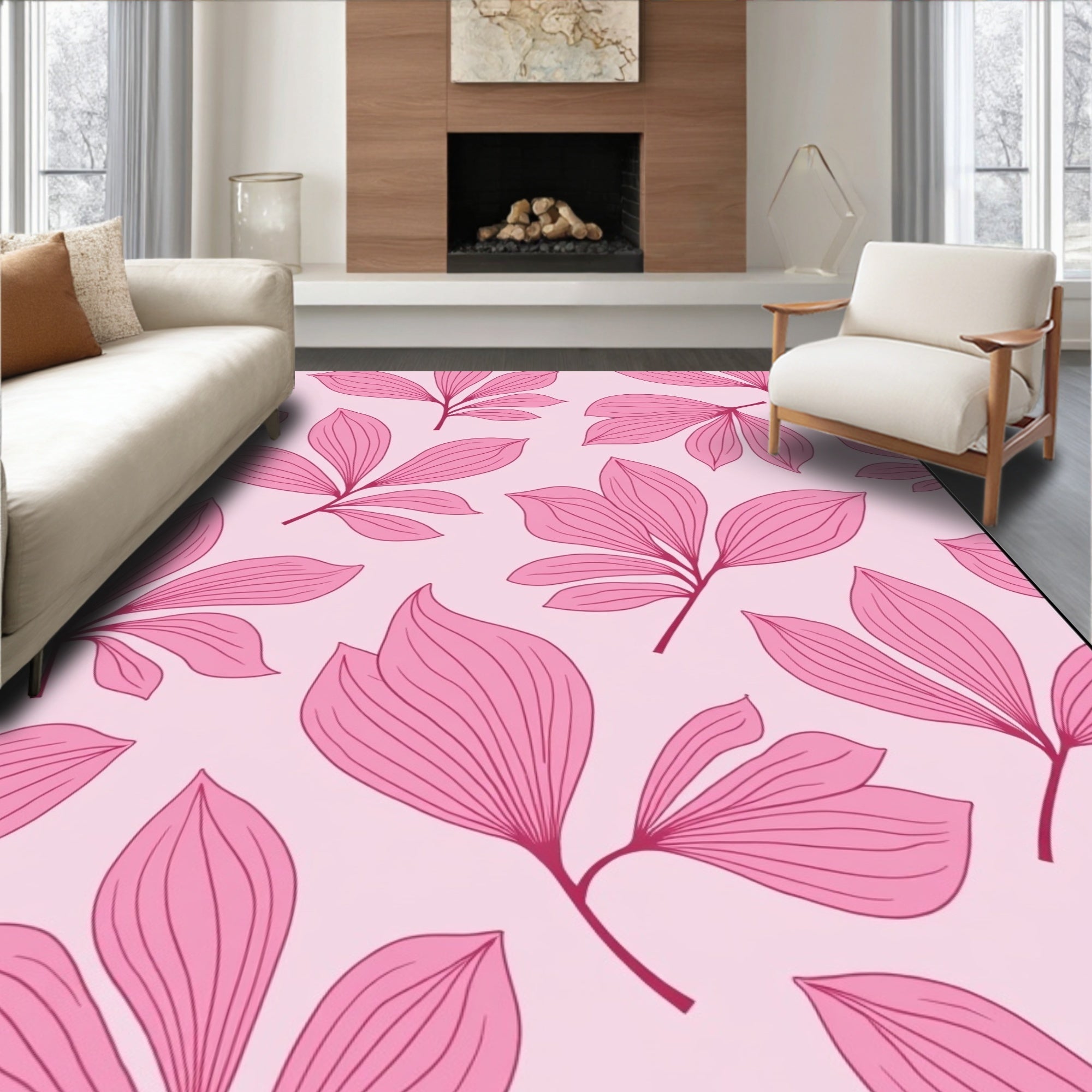 Pink Leaf Pattern Design Rug