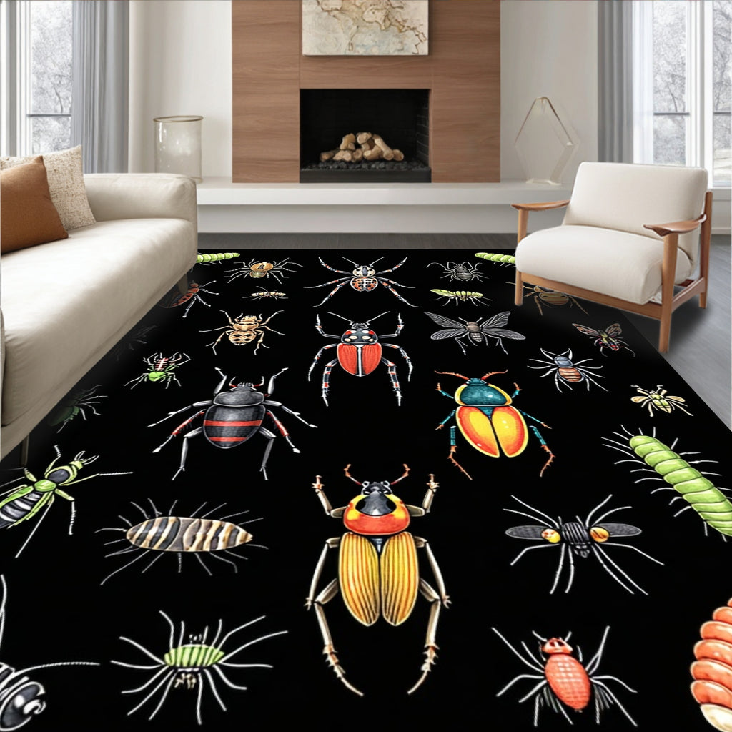 Insect Diversity Textured Black Rug