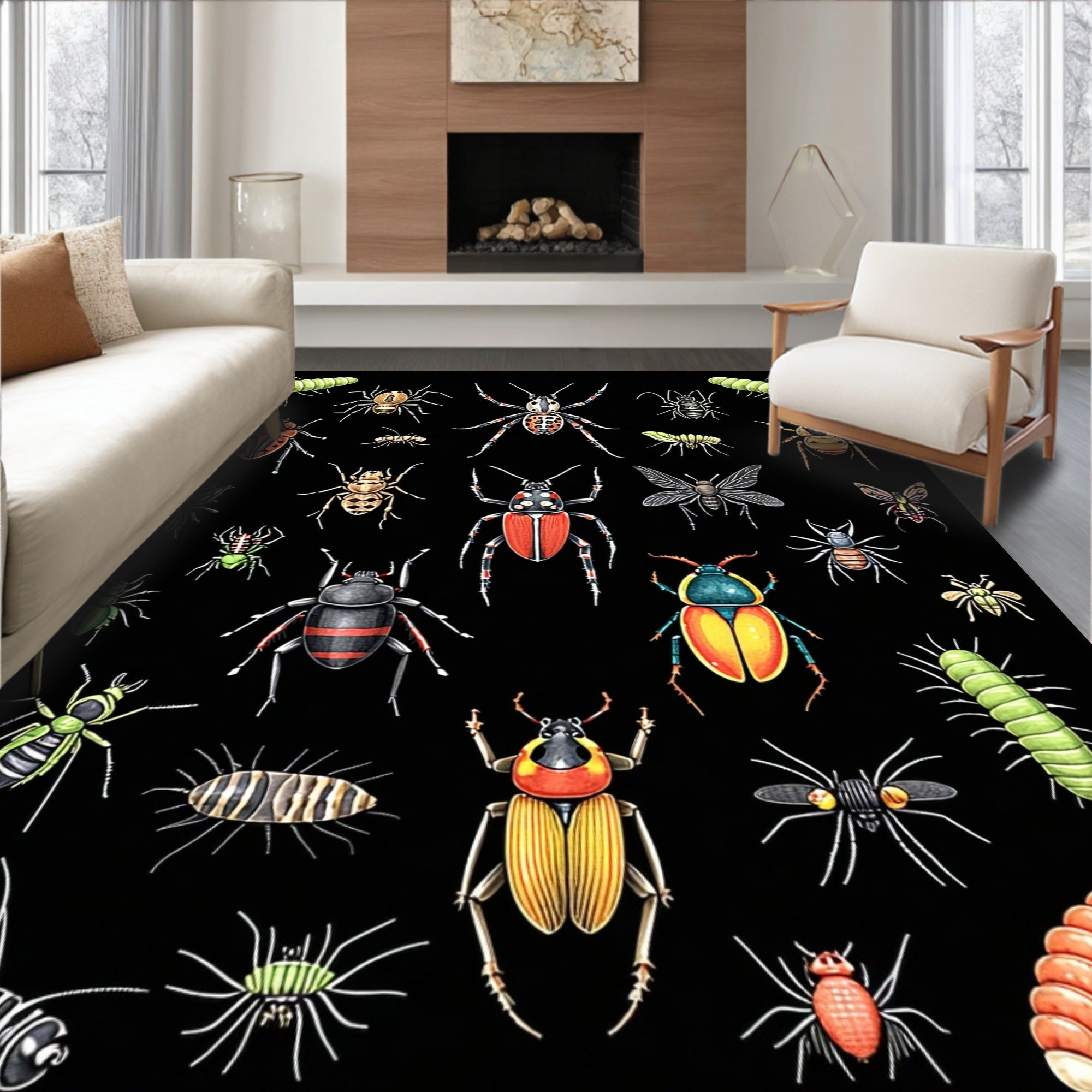 Insect Diversity Textured Black Rug
