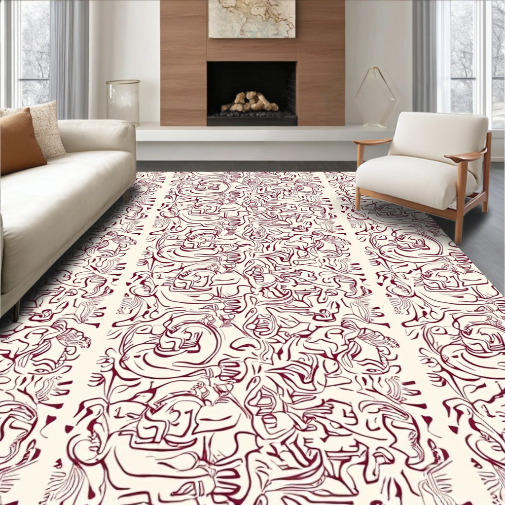 Abstract Figures Burgundy Cream Pattern Rug