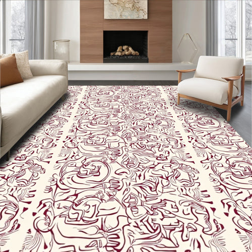 Abstract Figures Burgundy Cream Pattern Rug