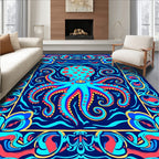 Ornate Octopus Vivid Floral Border Design Rug