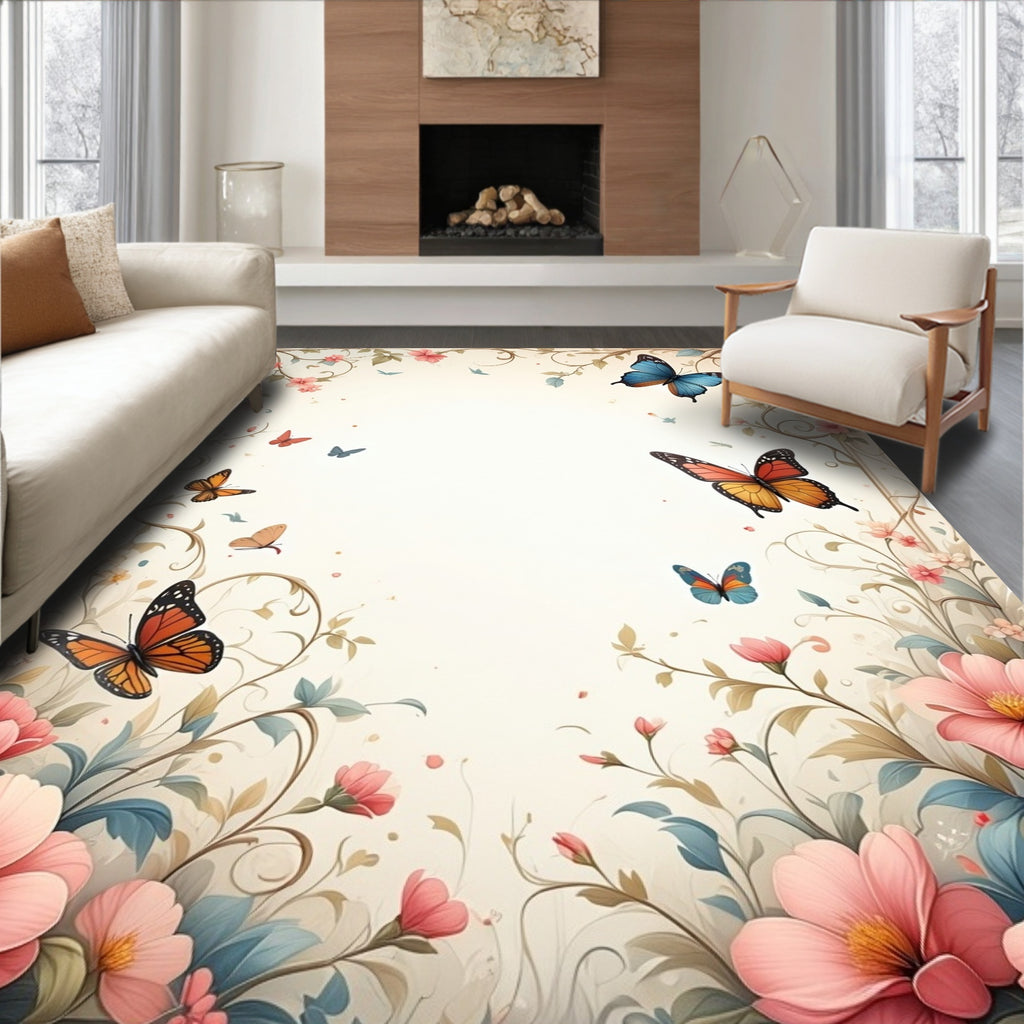 Whimsical Butterflies and Floral Garden Rug