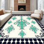 Aqua Filigree Scrollwork With Black Border Rug