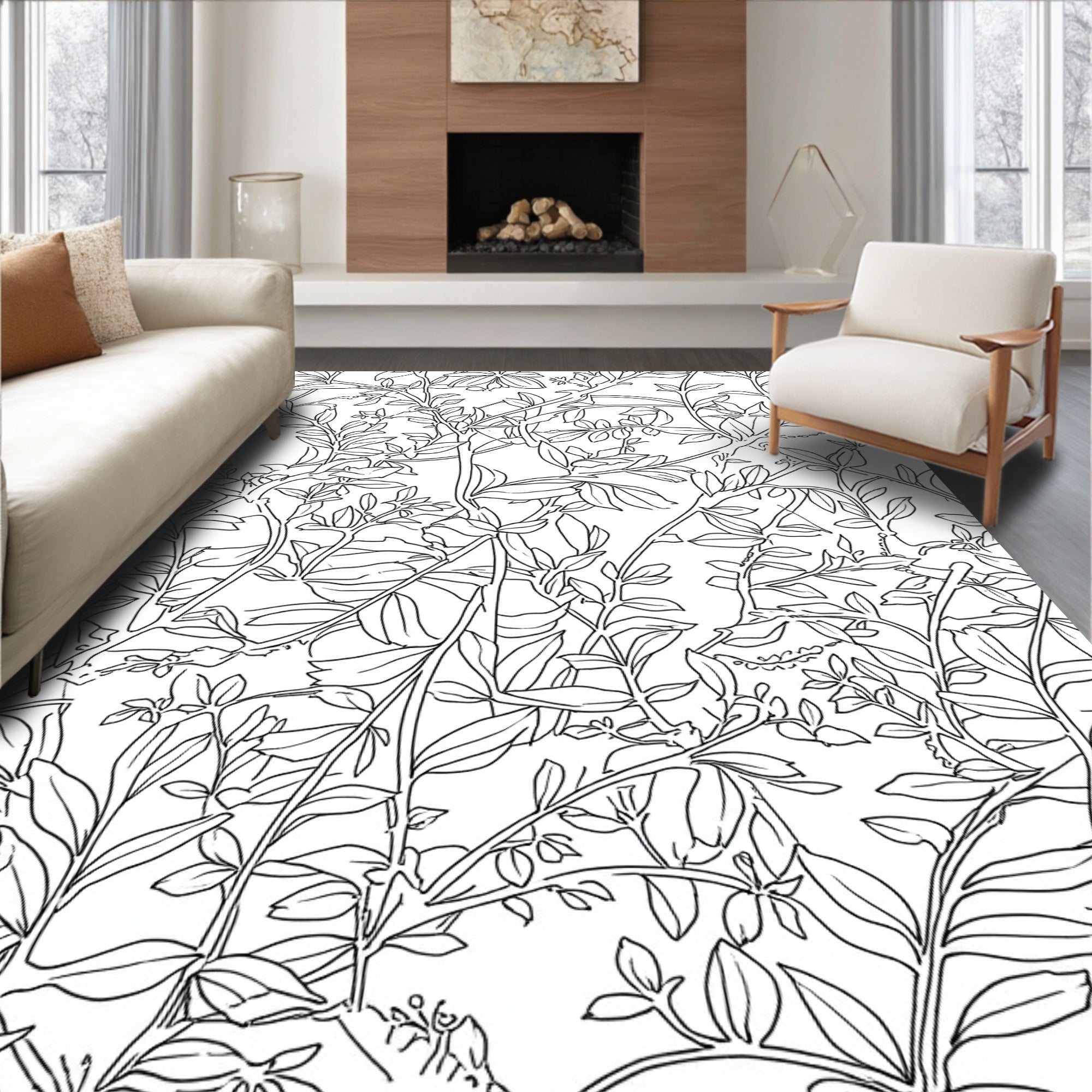 Vine Intertwined Botanical Outline Rug