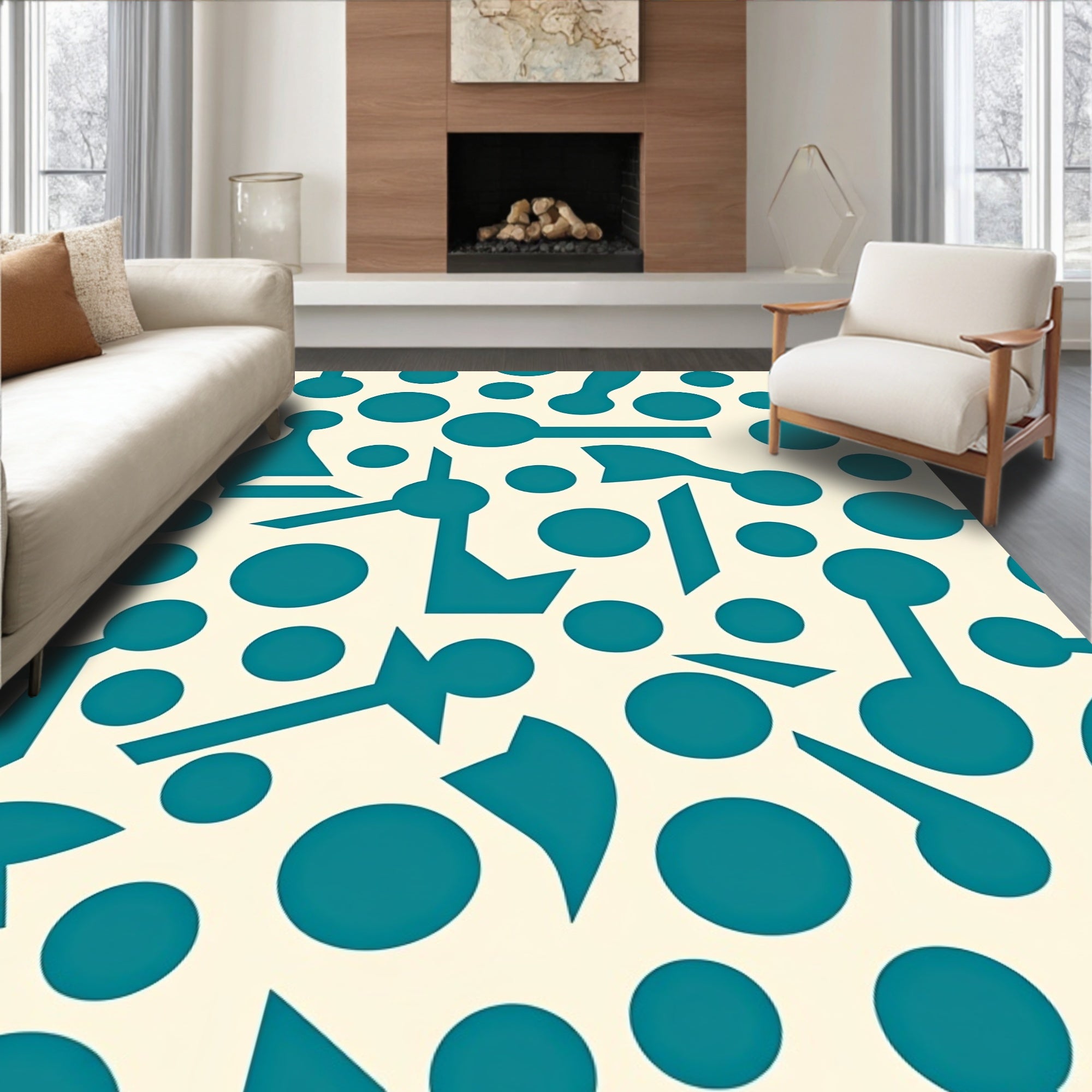 Teal Abstract Geometric Pattern Rug