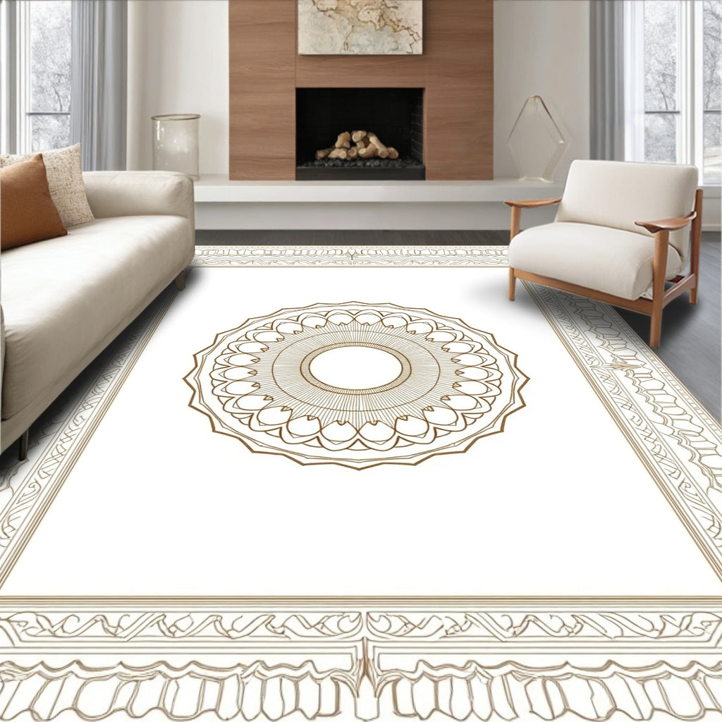Intricate Circular Medallion Bordered Design Rug
