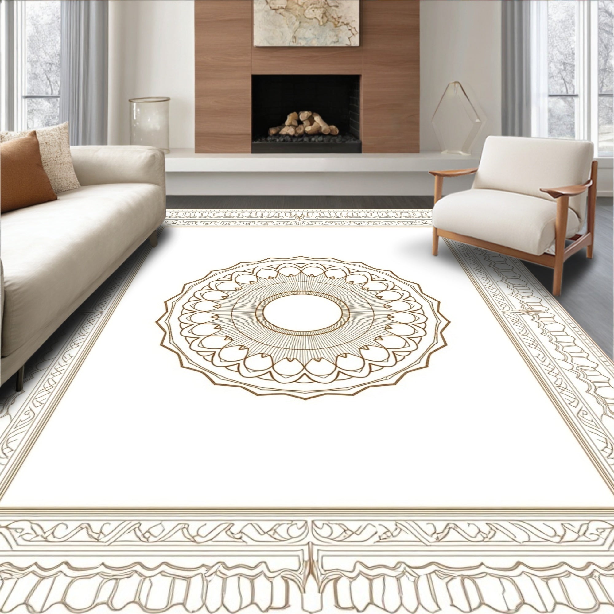 Intricate Circular Medallion Bordered Design Rug