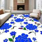 Vibrant Blue Floral Garden Pattern Rug