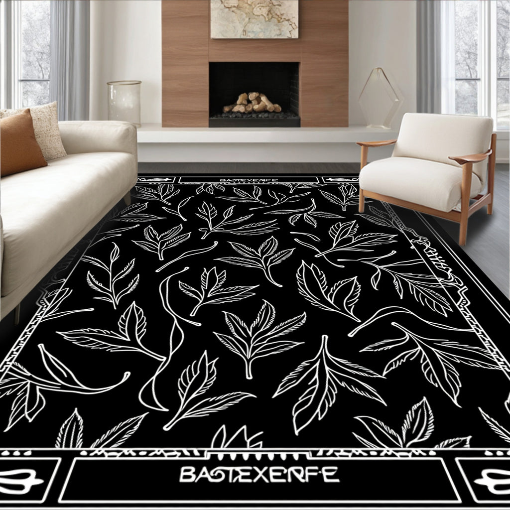 Black and White Foliage Vine Art Rug