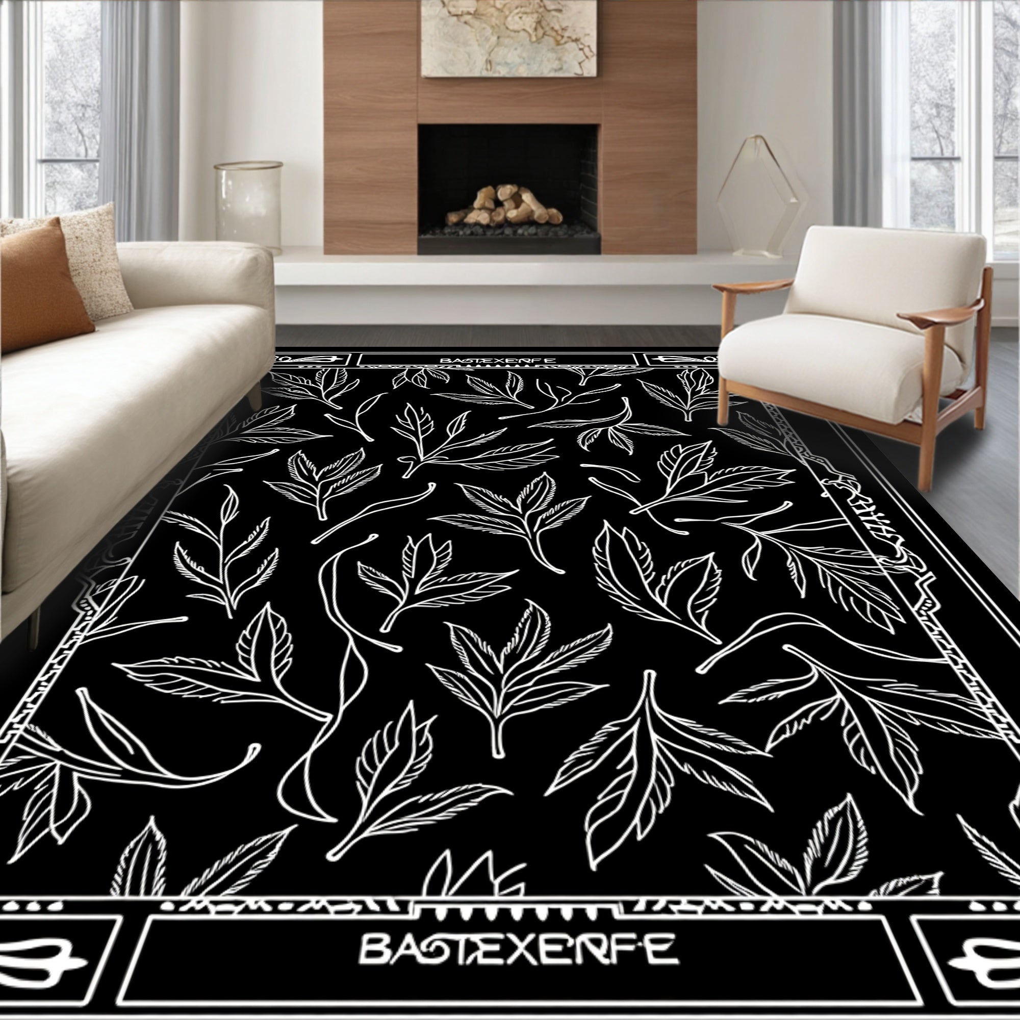 Black and White Foliage Vine Art Rug