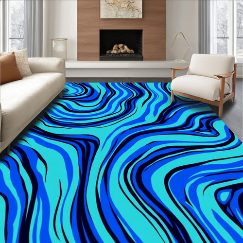 Abstract Blue Zebra Stripe Pattern Rug