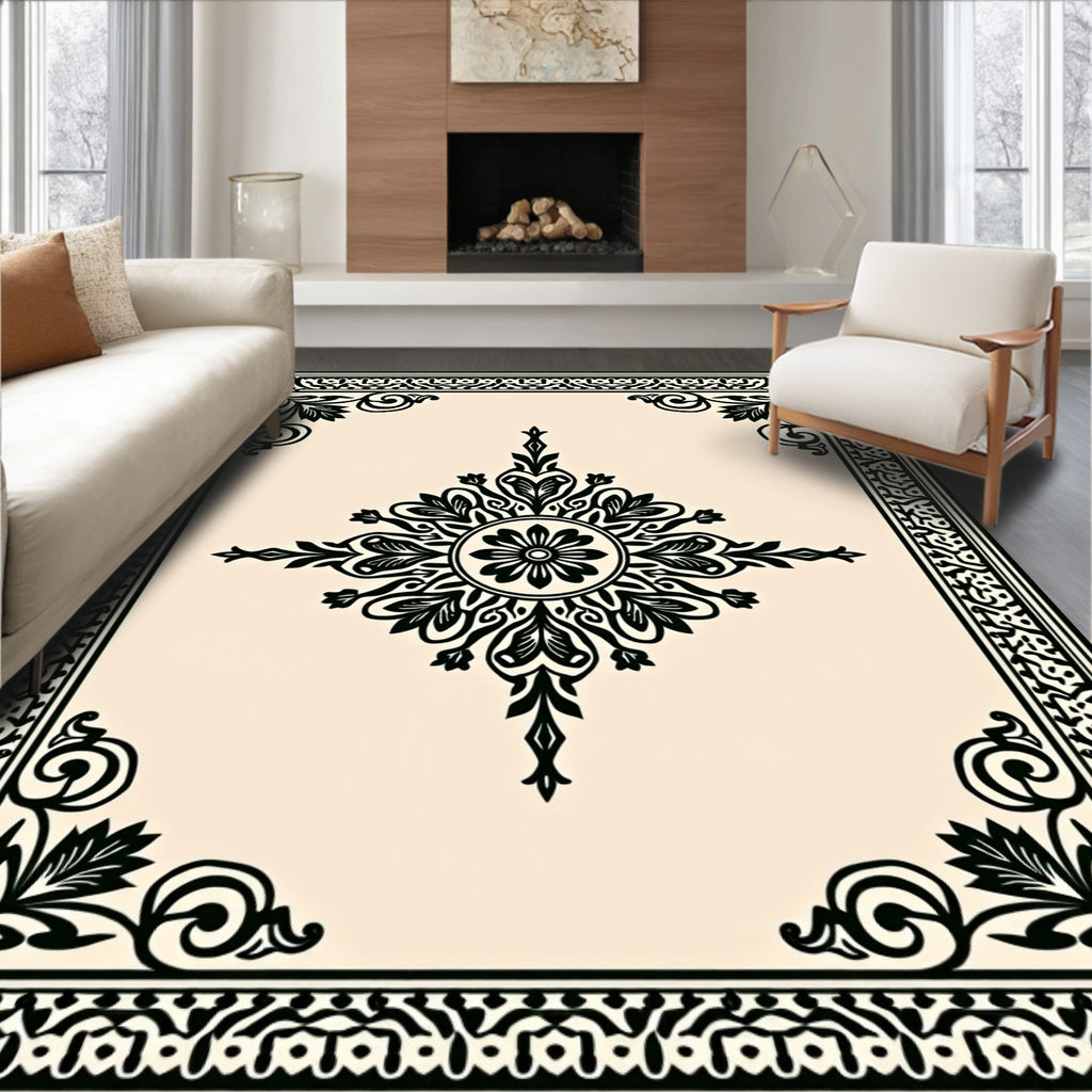 Ornate Floral Medallion Border Rug