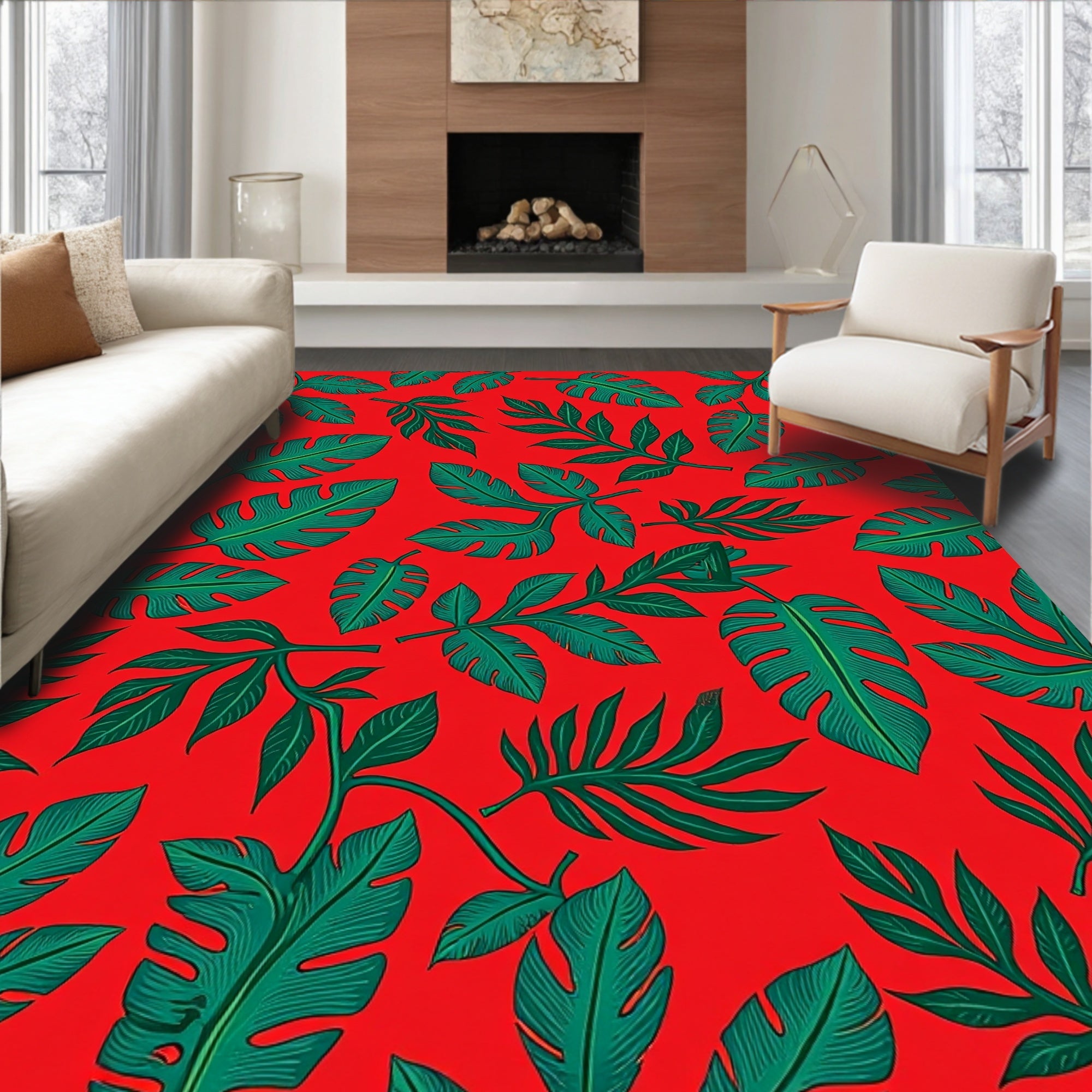 Emerald Foliage Tropical Pattern Rug