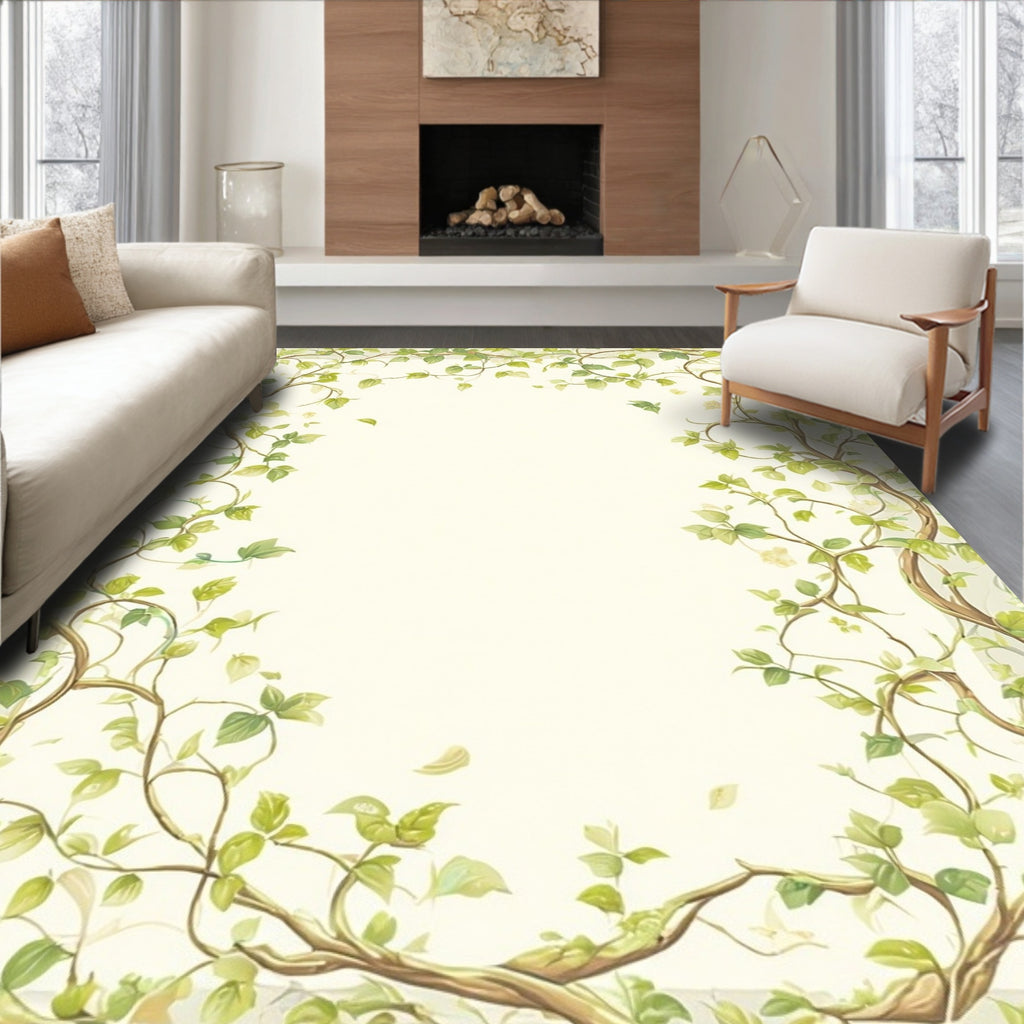 Delicate Vine And Leaf Border Design Rug
