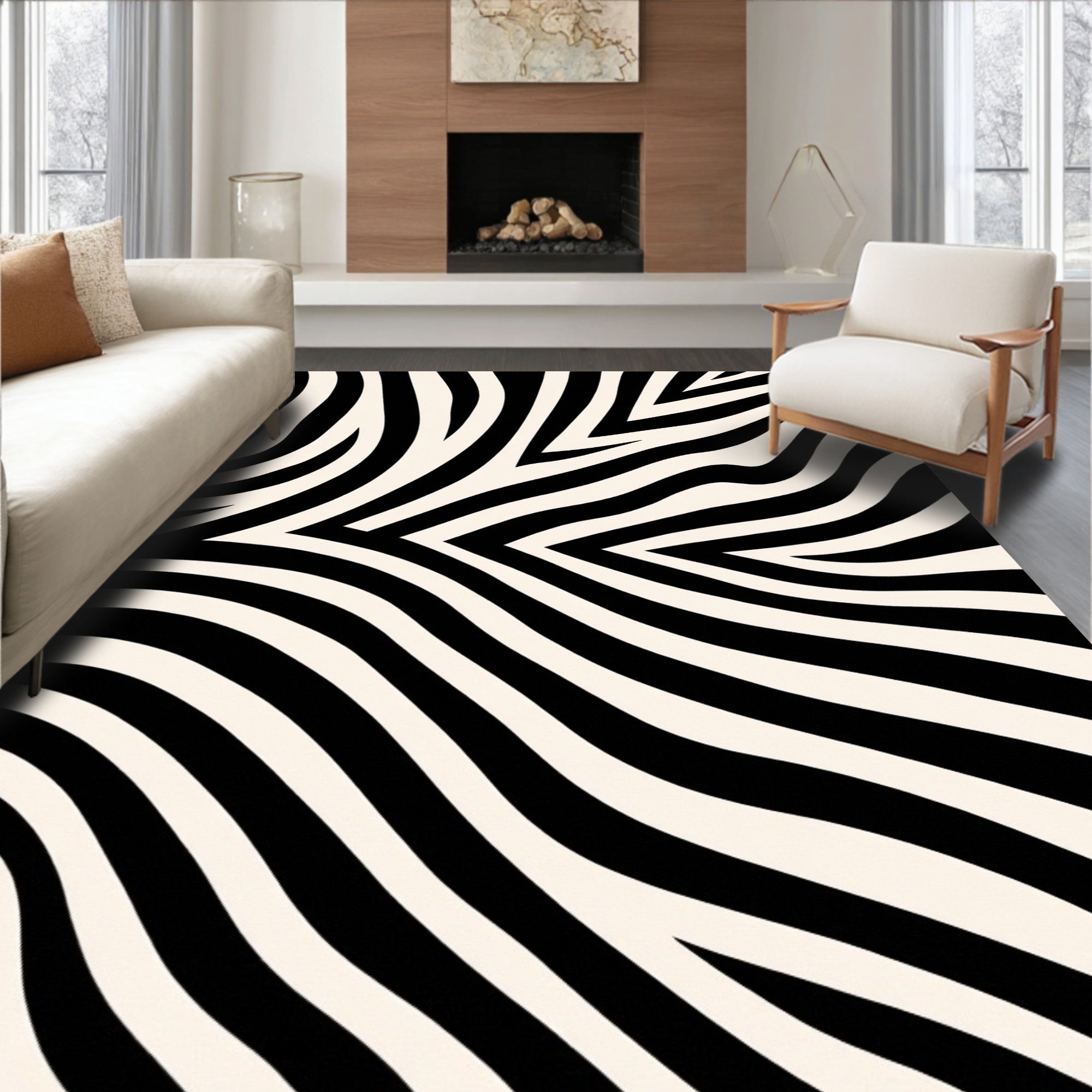 Bold Black Ivory Zebra Stripe Rug