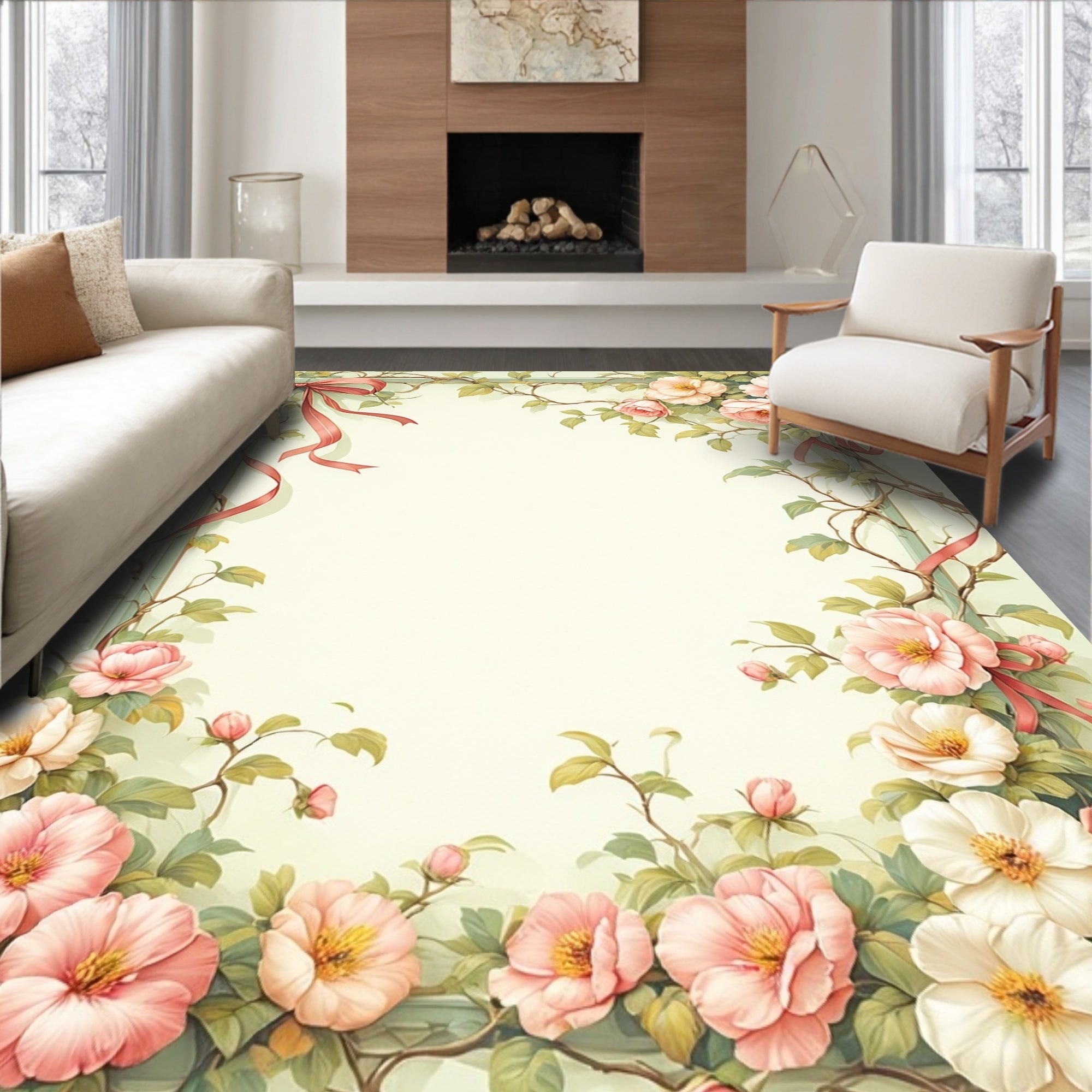 Elegant Floral Archway With Pink Roses Rug