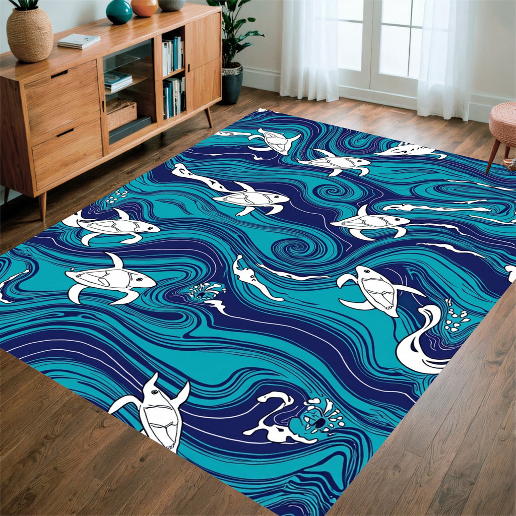 Oceanic Turtle Print Design Rug