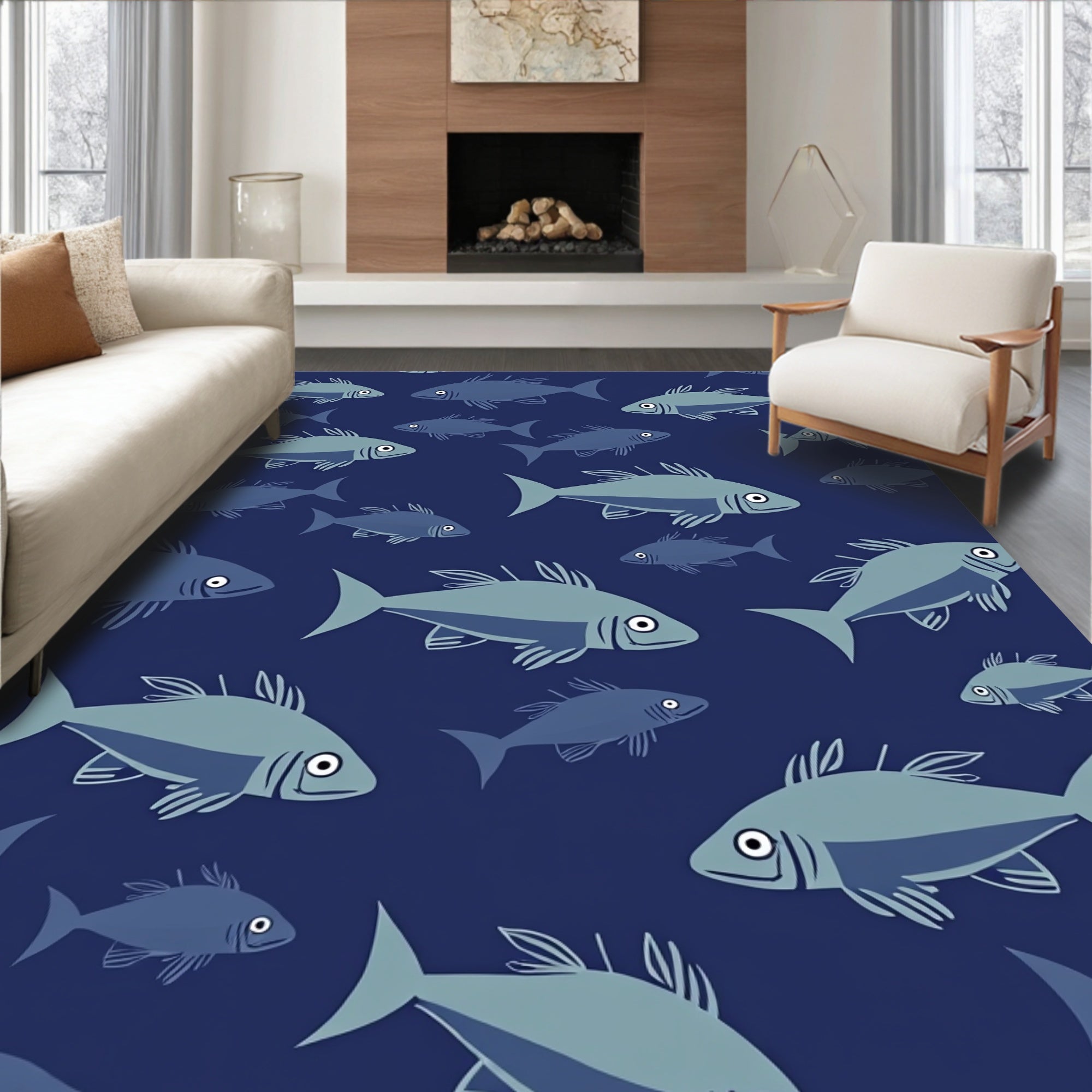 School Of Fish Pattern Design Rug