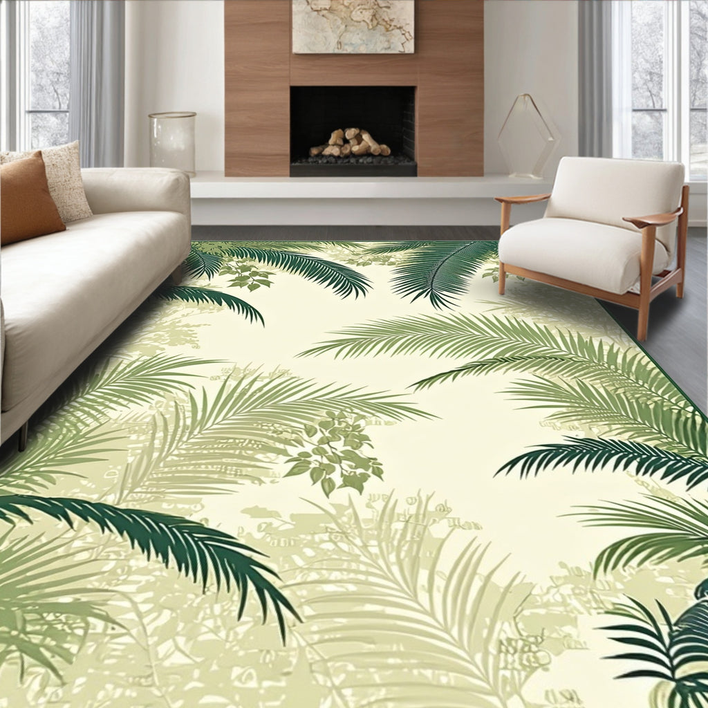 Tropical Leaf Patterned Verdant Scene Rug