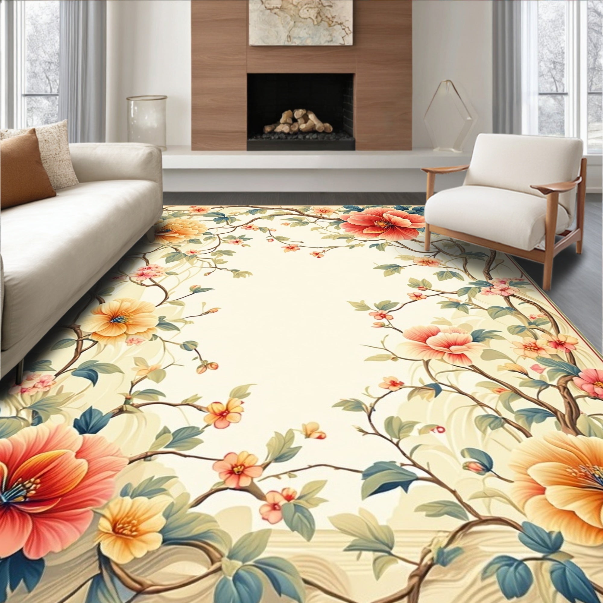 Vibrant Floral Vines Artistry Rug