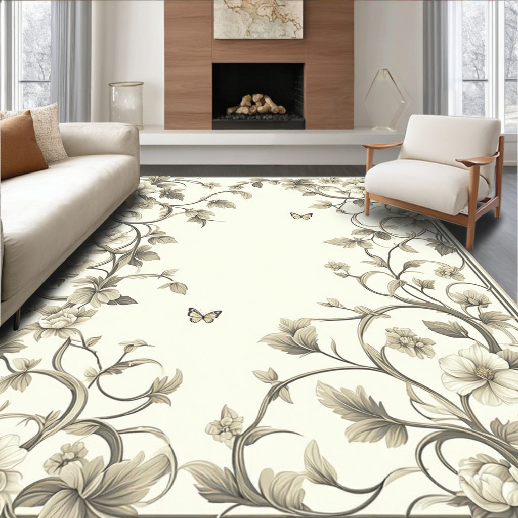 Vintage Floral Vine With 2 Butterflies Rug