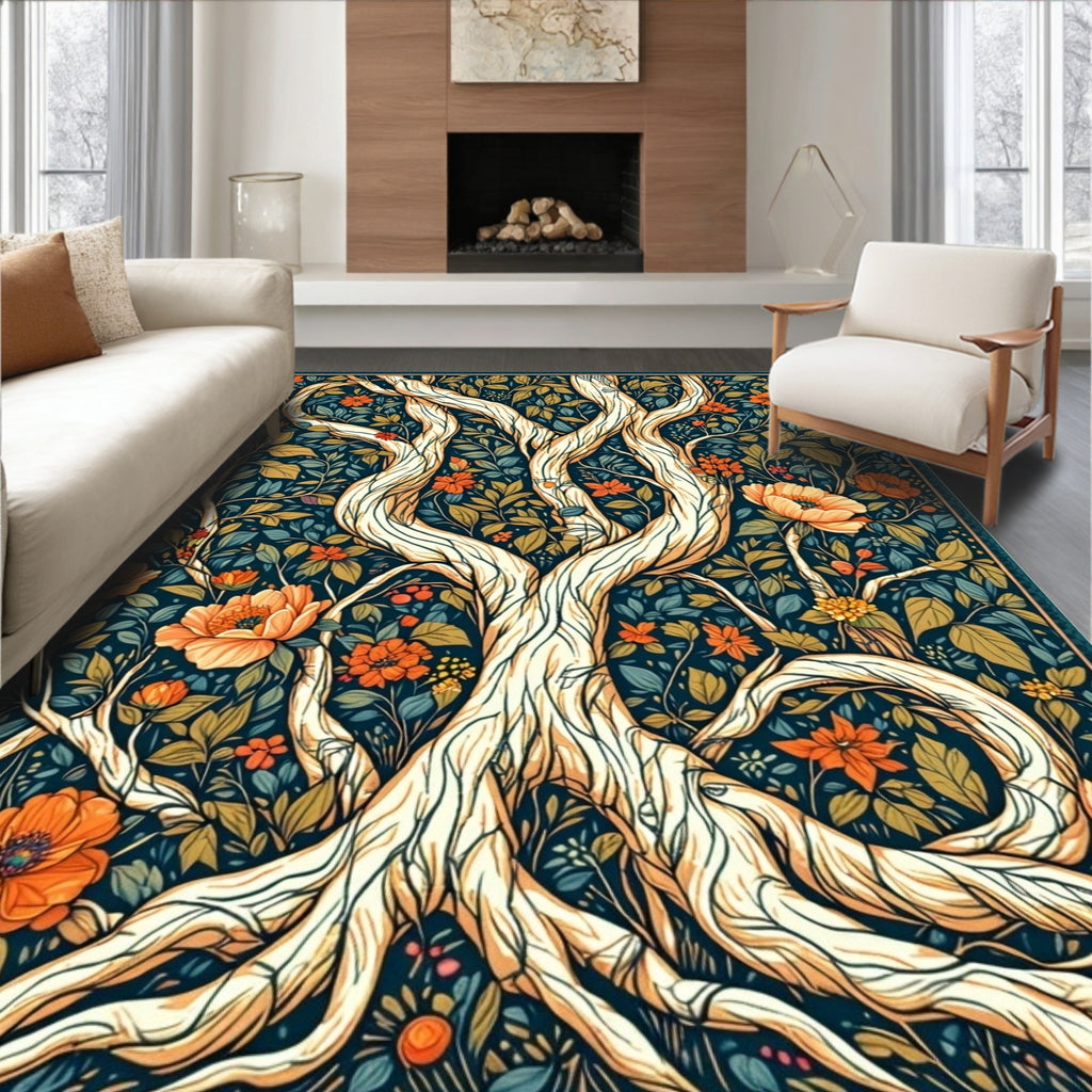 Whimsical Tree With Floral Pattern Rug