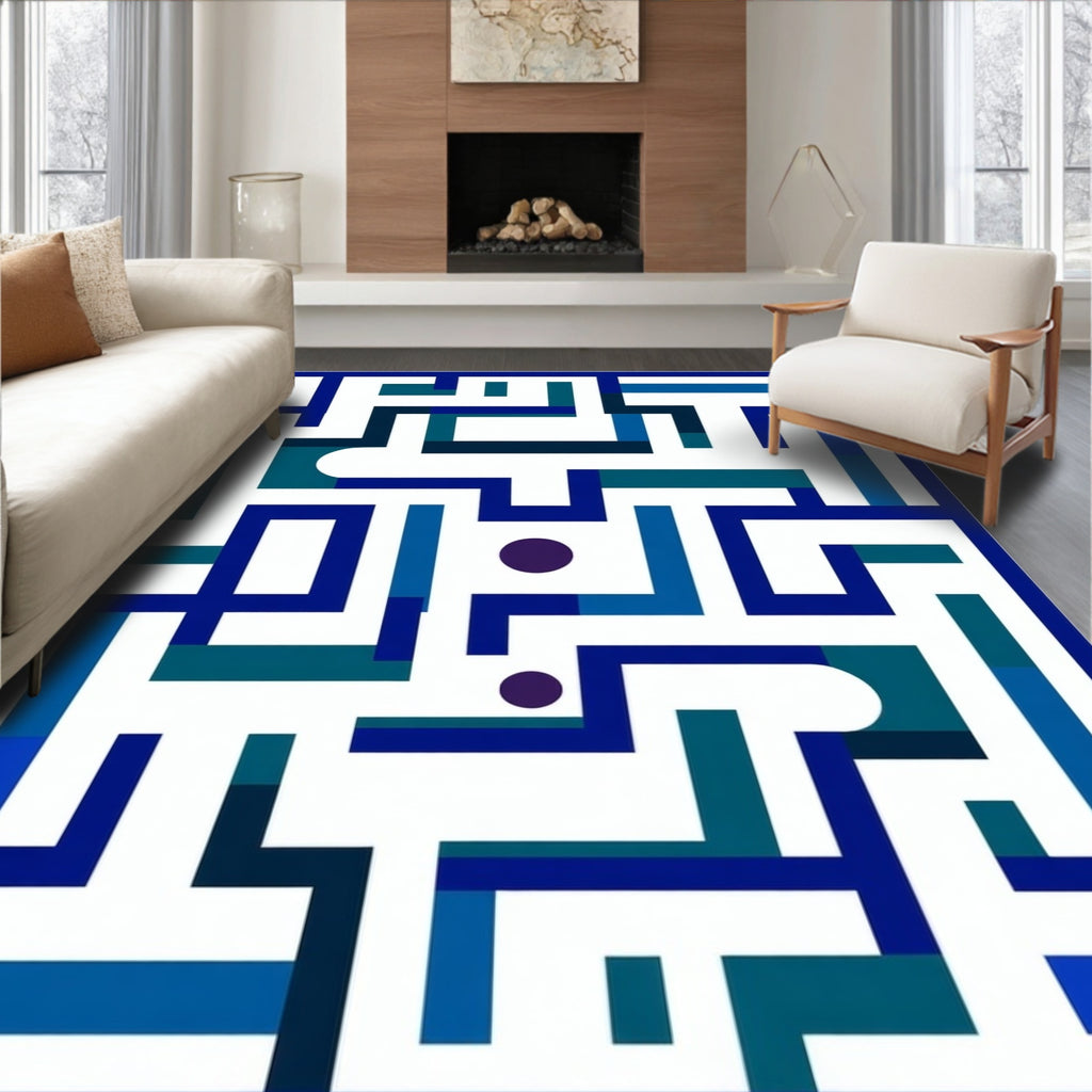Modern Geometric Maze Pattern Rug