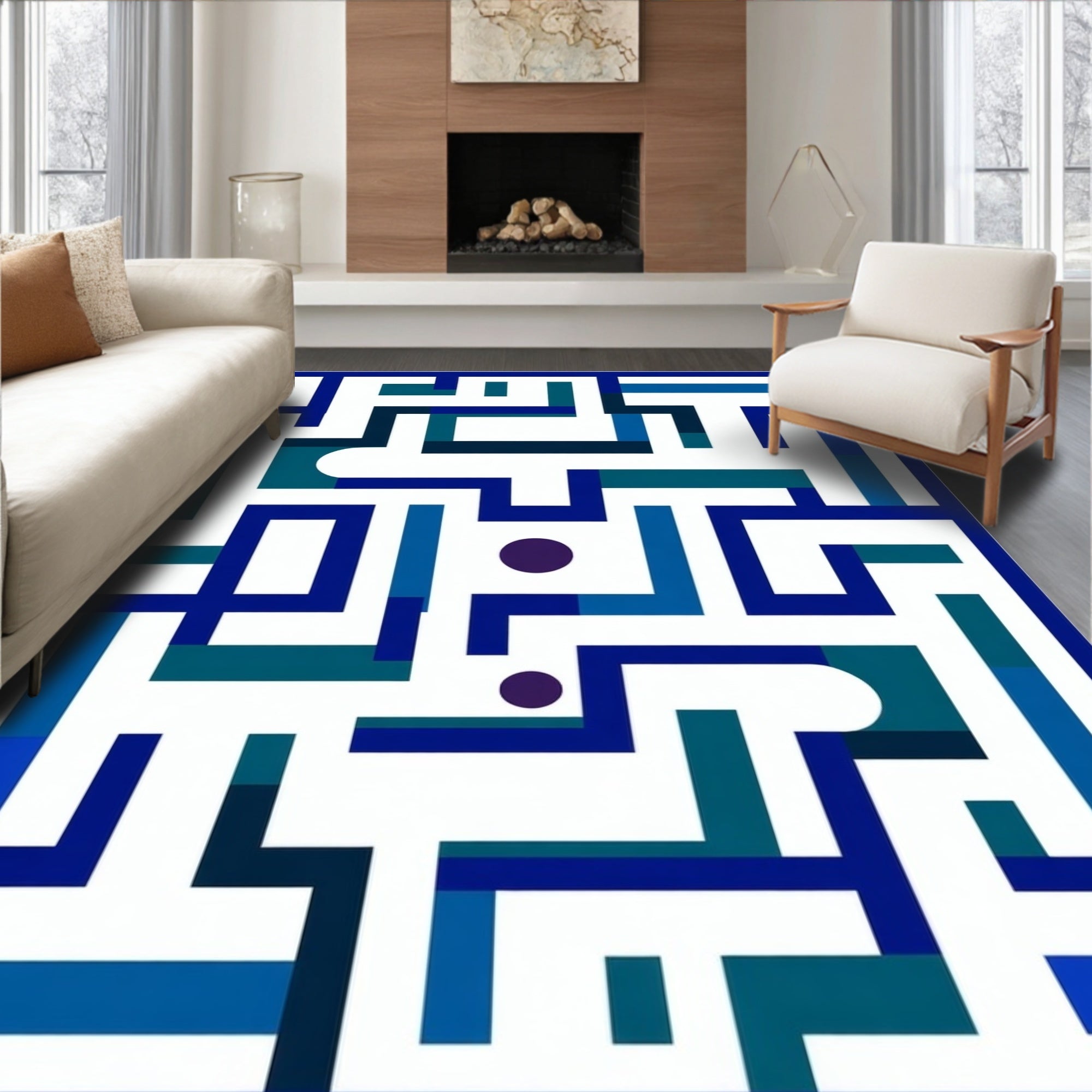 Modern Geometric Maze Pattern Rug