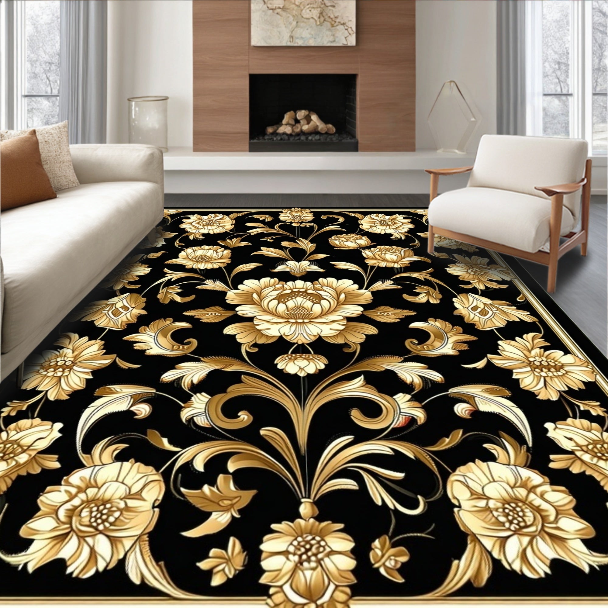 Rich Floral Scrollwork Classic Design Rug
