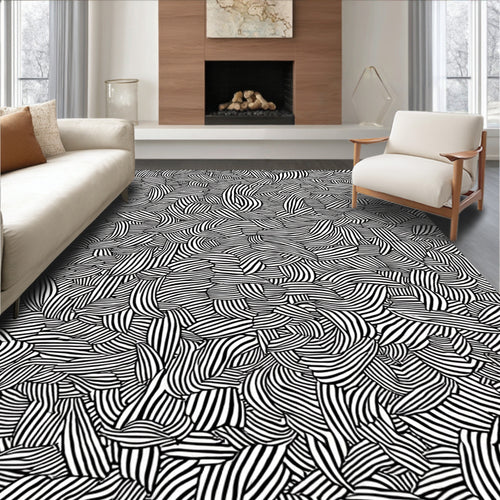 Abstract Organic Black White Lines Rug