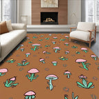 Whimsical Mushroom Leafy Nature Pattern Rug