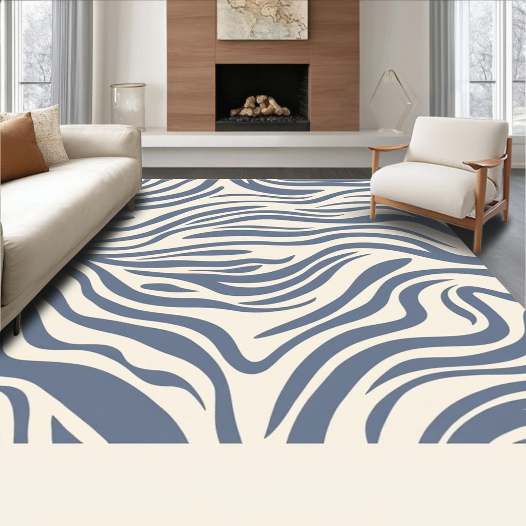 Wavy Blue Stripes Pattern Rug